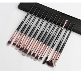 12 makeup brushes set (option: Black Rod Rose Gold Tube)