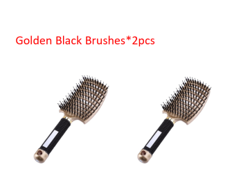 Hairbrush Anti Klit Brushy Haarborstel Women Detangler Hair Brush Bristle Nylon Scalp Massage Teaser Hair Brush Comb (option: Golden black-2pcs)