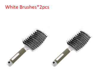 Hairbrush Anti Klit Brushy Haarborstel Women Detangler Hair Brush Bristle Nylon Scalp Massage Teaser Hair Brush Comb (option: White-2pcs)